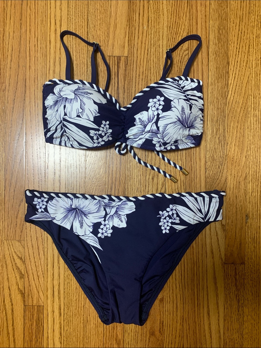 La Blanca swimsuit - bandeau bikini set, navy mariner blooms indigo bathing suit